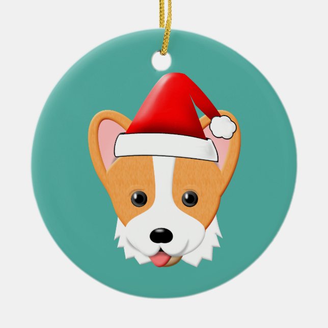 Ornamento De Cerâmica Cartoon Corgi Natal Santa Hat (Frente)
