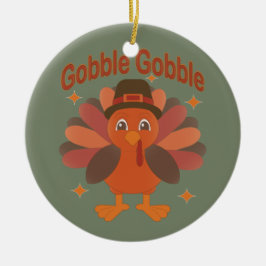 Ornamento De Cerâmica Cartoon de Ação de Graças da Turquia - "Gobble Gob