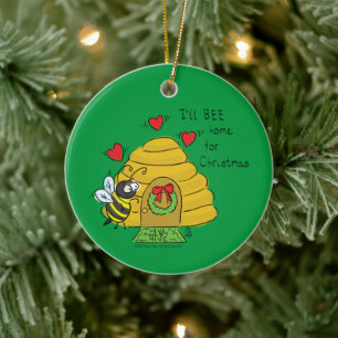 Ornamento De Cerâmica Cartoon de Feriado Engraçado de Abelhas de Natal