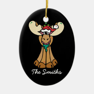 Ornamento De Cerâmica Cartoon de Moose de Natal Personalizado