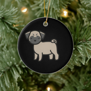 Ornamento De Cerâmica Cartoon de Pug Fawn