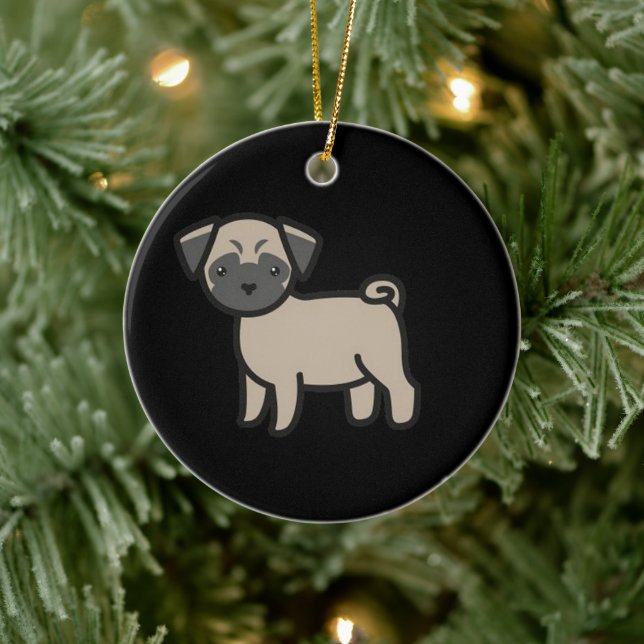 Ornamento De Cerâmica Cartoon de Pug Fawn (Árvore)