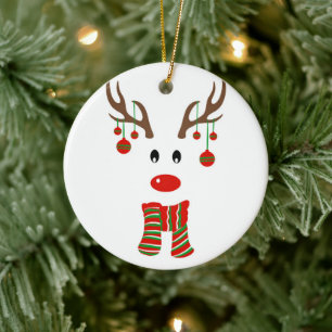 Ornamento De Cerâmica Cartoon de Reindeer de Natal