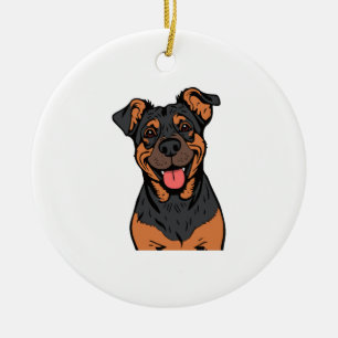 Ornamento De Cerâmica Cartoon de Rottweiler Feliz � Cão Amigável e Fofo