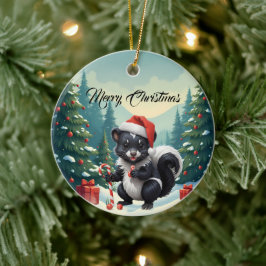 Ornamento De Cerâmica Cartoon de Skunk de Natal bonito