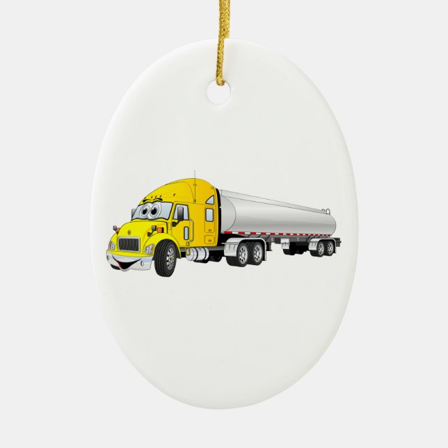 Ornamento De Cerâmica Cartoon de Trailer de Tanker Silver Yellow Semi Tr (Frente)