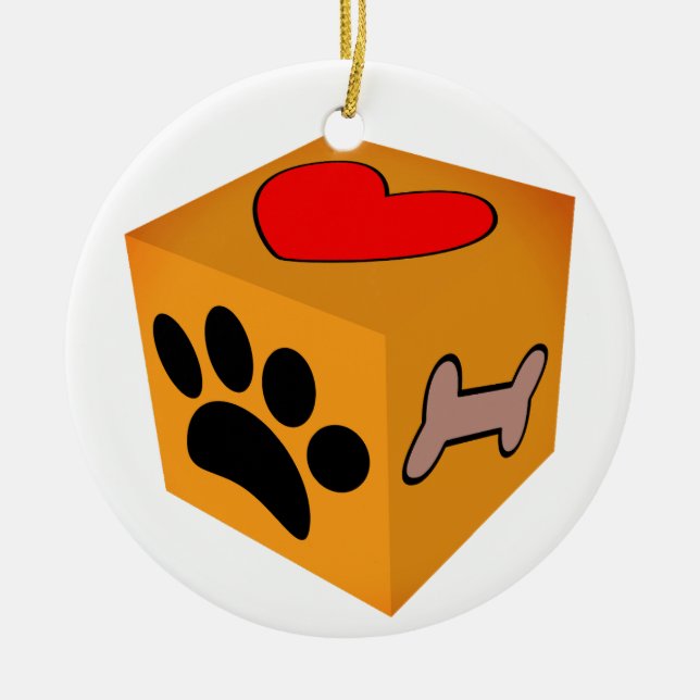 Ornamento De Cerâmica Cartoon Dog Paw Heart And Bone (Frente)