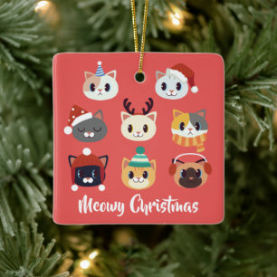 Ornamento De Cerâmica Cartoon Feliz de Natal Foto de volta