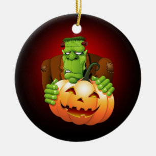 Ornamento De Cerâmica Cartoon Frankenstein Monster com Pumpkin