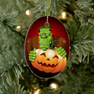 Ornamento De Cerâmica Cartoon Frankenstein Monster com Pumpkin