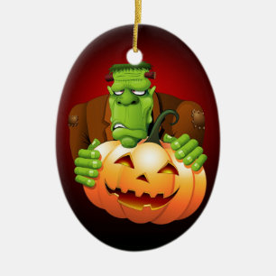 Ornamento De Cerâmica Cartoon Frankenstein Monster com Pumpkin