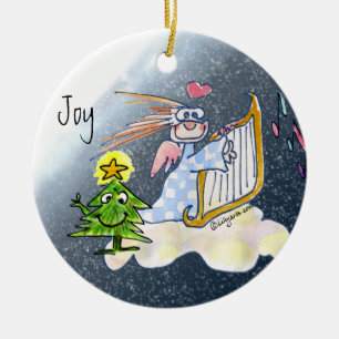 Ornamento De Cerâmica Cartoon Harp Angel Tree Joy