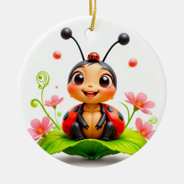 Ornamento De Cerâmica Cartoon Ladybug Adorável (Frente)