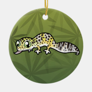 Ornamento De Cerâmica Cartoon Leopard Gecko (adicione sua própria mensa