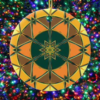 Ornamento De Cerâmica Cartoon Mandala Amarelo Laranja e Verde