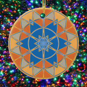 Ornamento De Cerâmica Cartoon Mandala Blue Orange and Yellow