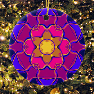 Ornamento De Cerâmica Cartoon Mandala Flor Amarelo Cor-de-rosa e Azul