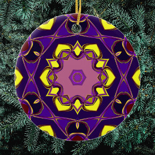 Ornamento De Cerâmica Cartoon Mandala Flor Amarelo e Puro