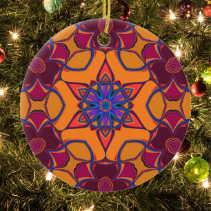 Ornamento De Cerâmica Cartoon Mandala Flor Laranja Roxo e Azul