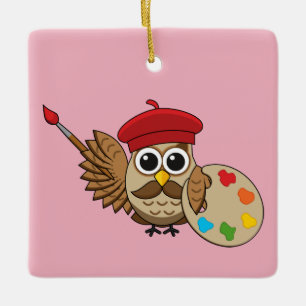 Ornamento De Cerâmica Cartoon Pintor Coruja
