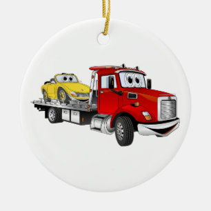 Ornamento De Cerâmica Cartoon Red Tow Truck Flatbed