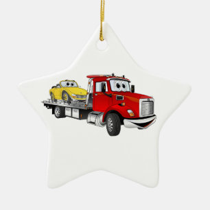 Ornamento De Cerâmica Cartoon Red Tow Truck Flatbed