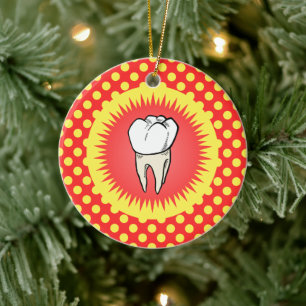 Ornamento De Cerâmica Cartoon Red White Extraído Molar Starburst Cerami