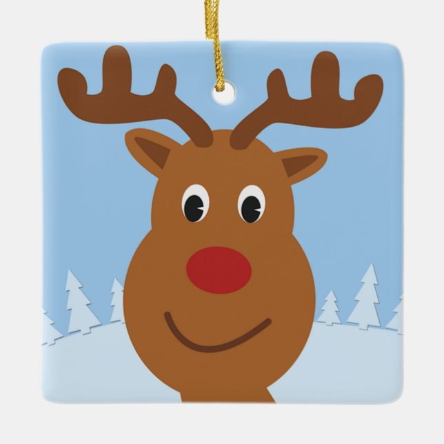 Ornamento De Cerâmica Cartoon Reindeer (Frente)