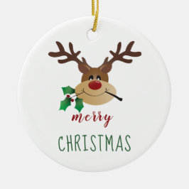 Ornamento De Cerâmica Cartoon Reindeer Bonito Com Mistletoe