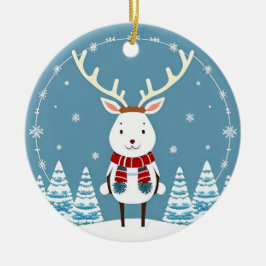 Ornamento De Cerâmica Cartoon Reindeer Festivo com Scarf