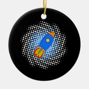 Ornamento De Cerâmica Cartoon Rocket com metade da galáxia