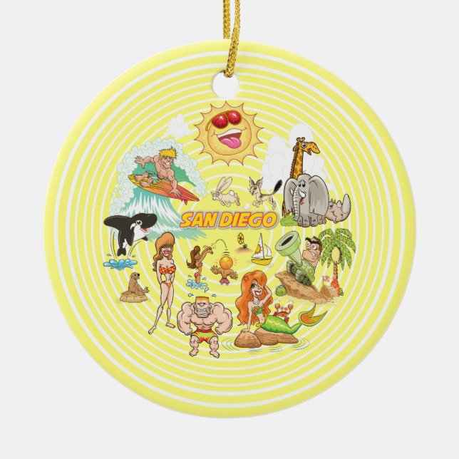Ornamento De Cerâmica Cartoon San Diego (Frente)
