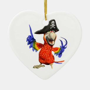 Ornamento De Cerâmica Cartoon Scarlet Macaw Pirate