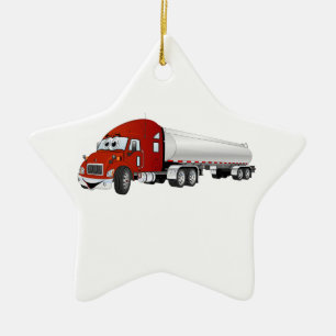 Ornamento De Cerâmica Cartoon Semi Truck Red Silver Tanker