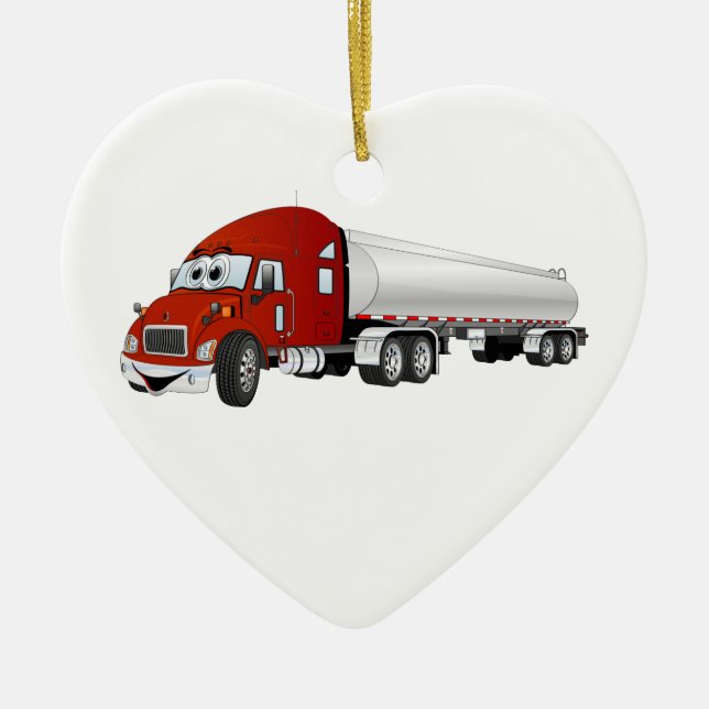 Ornamento De Cerâmica Cartoon Semi Truck Red Silver Tanker (Frente)