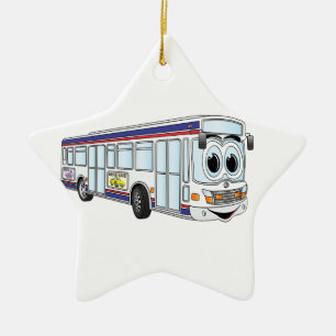Ornamento De Cerâmica Cartoon White City Bus