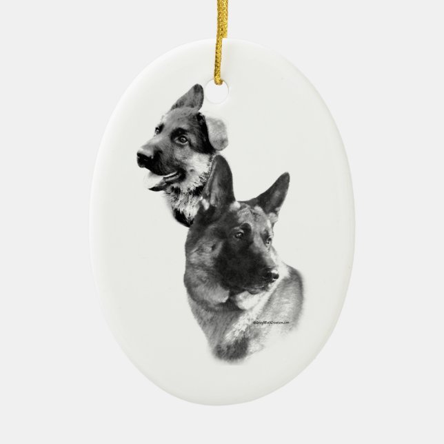 Ornamento De Cerâmica Carvão german shepherd 2 (Frente)
