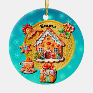 Ornamento De Cerâmica Casa de Doces de Natal e Ano Novo