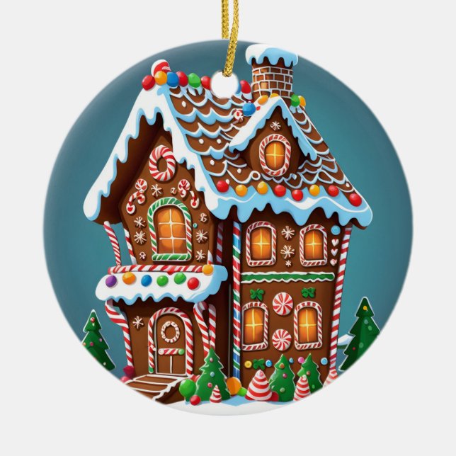 Ornamento De Cerâmica Casa de Gingerpão (Frente)