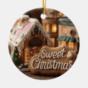 Ornamento De Cerâmica Casa de Natal de Gengibre Aconchegante e "Doce Nat