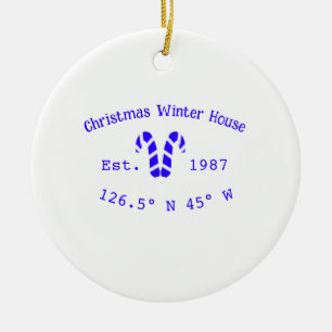 Ornamento De Cerâmica Casa de Natal de inverno canudos de açúcar azul es