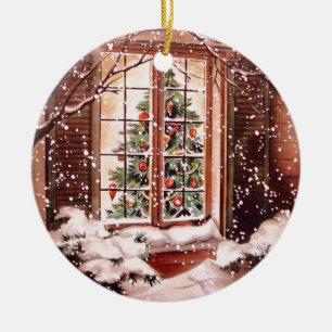 Ornamento De Cerâmica Casa de Natal Vintage Merry