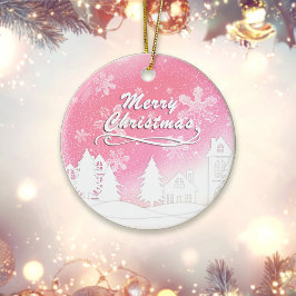 Ornamento De Cerâmica Casa de Neve Rosa Branca Feliz Natal Ano Novo