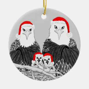 ORNAMENTO DE CERÂMICA CASA STRONGER SWFL EAGLE NEST BOOK B+W SANTA HATS