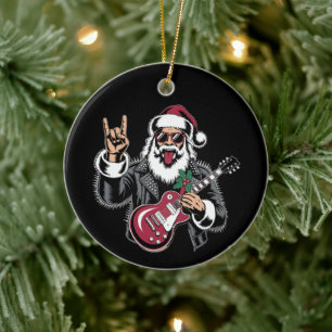 Ornamento De Cerâmica Casaco de couro de guitarra Santa Rock Natal Xmas