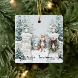 Ornamento De Cerâmica Casaco Verde de Raposa Neve Natal