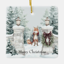 Ornamento De Cerâmica Casaco Verde de Raposa Neve Natal
