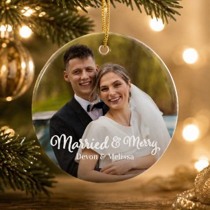Ornamento De Cerâmica Casados & Alegres 1º Primeiro Natal Foto Sobreposi