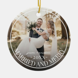 Ornamento De Cerâmica Casados e Alegres Primeiro Natal Foto Personalizad