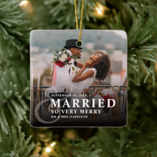 Ornamento De Cerâmica Casados E Muito Alegres Foto Casamento Recém-Casad